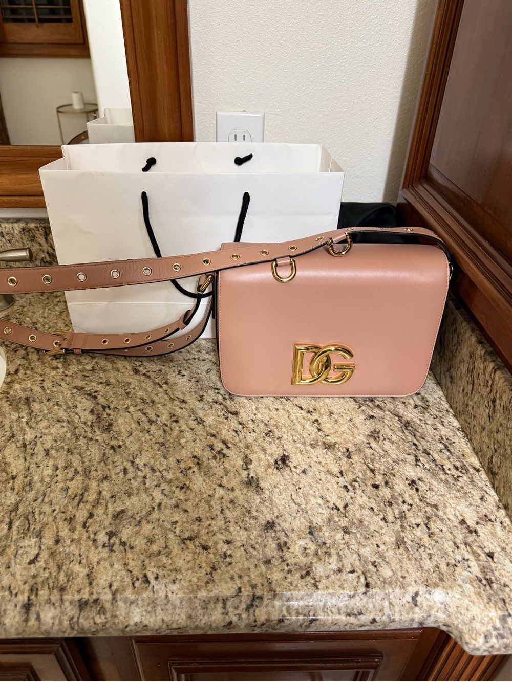 Dolce & Gabbana Blush Pink DG Logo Leather Crossbody with Studded Strap